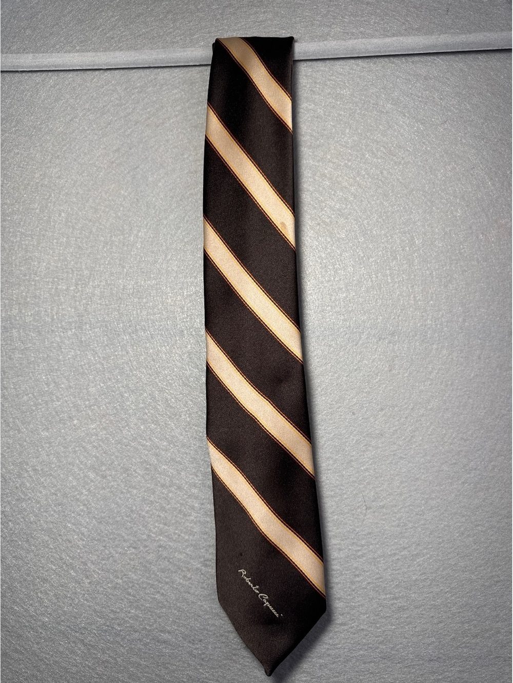 Roberto Capucci Hand Made Roma-Paris Brown and Beige Striped Men's Tie